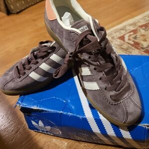 Adidas Men's Brown Suede Sneakers with White Accents